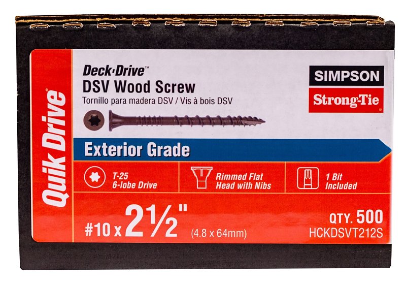 Simpson Strong-Tie Deck-Drive DSV HCKDSVT212S Screw, #10 Thread, 2-1/2 ...
